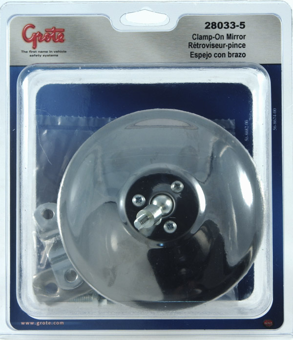 Grote Industries - 28033-5 – 5″ Round Clamp-On Spot Mirrors, Stainless Steel, w/ Arm Assembly, Retail Pack