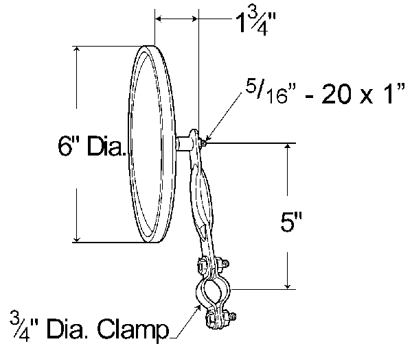 Grote Industries - 28043 – 6″ Convex Center-Mount Spot Mirror, w/ Arm Assembly, Stainless Steel