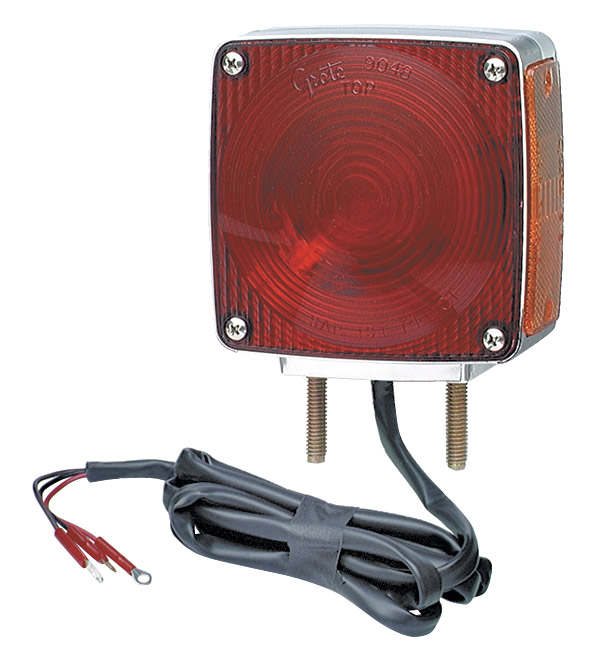 Grote Industries - 55340 – Two-Stud Chrome Light w/ Pigtail, Red/Yellow