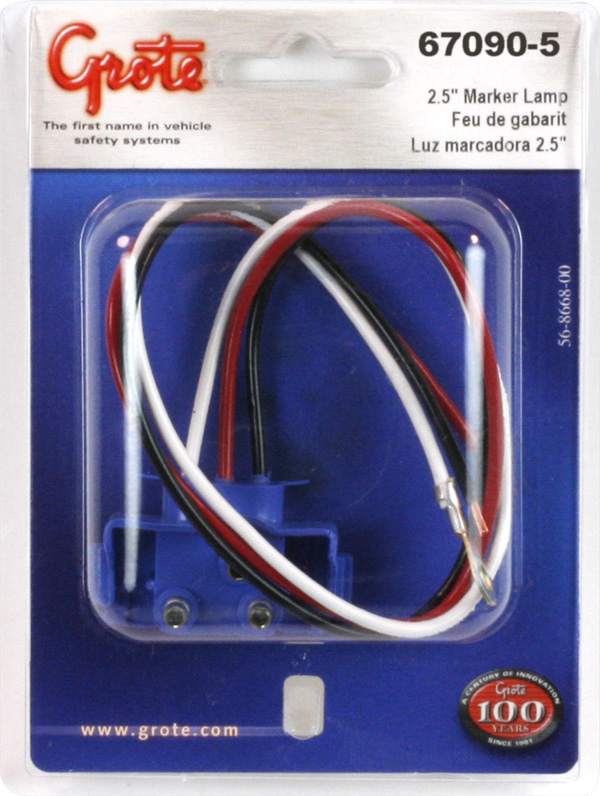 Grote Industries - 67090-5 – Universal 3-Wire 90° Plug-in Pigtail For Female Pin Lights, 13″ Long, Chassis Ground, Blunt Cut Wires, Retail Pack