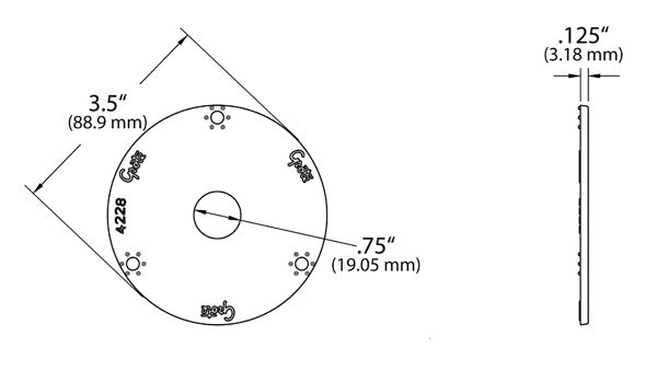 Grote product drawing - 3.5” round flange adapter bracket