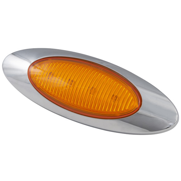 Long Haul 12pk Amber LED Clearance Marker Lights – 2.6x1.5 Inch Chrome Housing DOT For Semi Truck Trailer