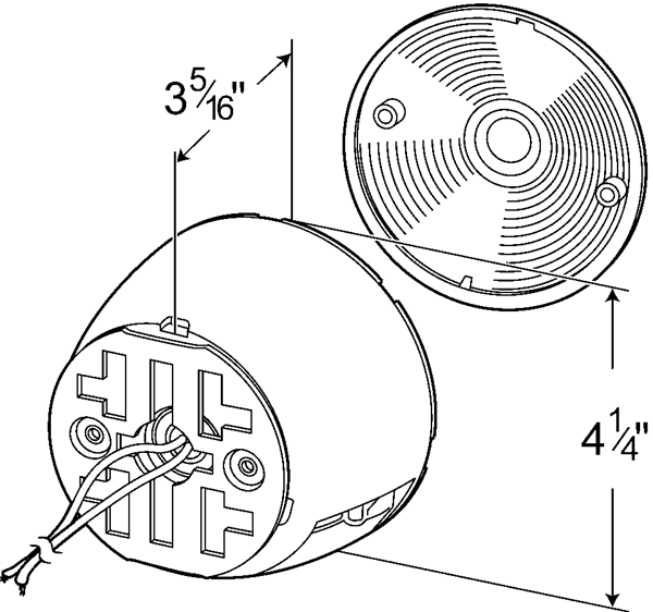 Grote product drawing - 4" round universal mount stop tail turn light with license window