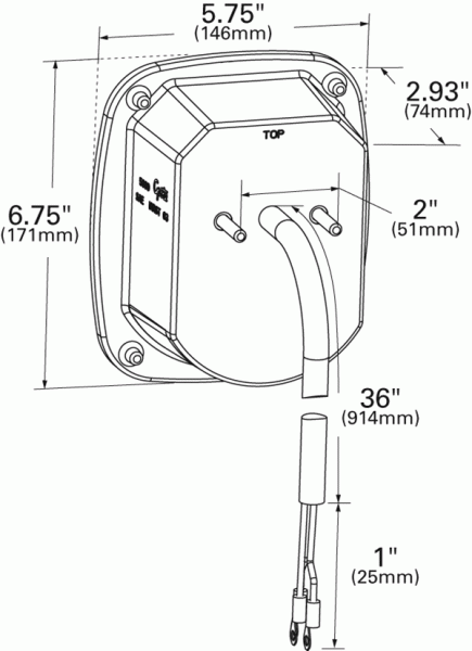 Grote product drawing - Two-Stud Mack® Dodge® Stop Tail Turn Light