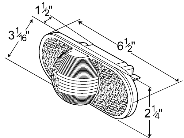 Grote product drawing - Torsion Mount® III Oval Side Turn Marker Light with Female Pin