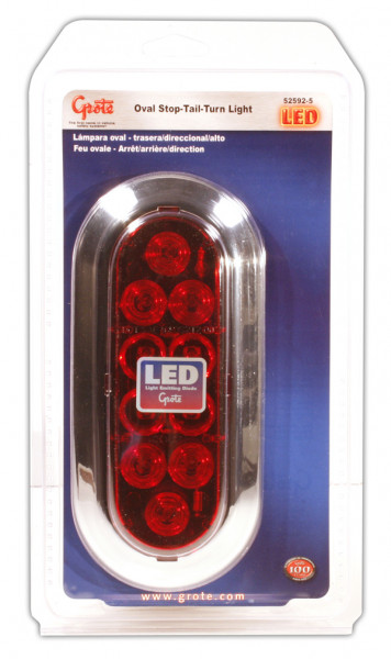 Oval LED Stop/Tail/Turn Light, Chrome Trim Ring in package