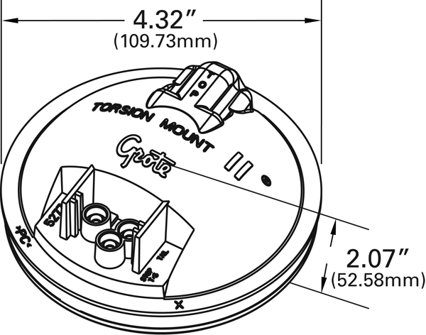 drawing of grote torsion mount stop tail turn lamp with female pin