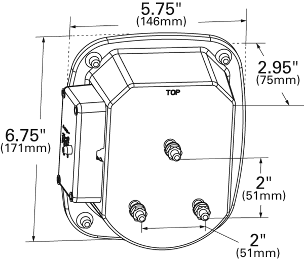 Grote product drawing - torsion mount universal stop tail turn light rh license window