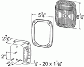 drawing of rectangular stop tail turn light with license window vignette