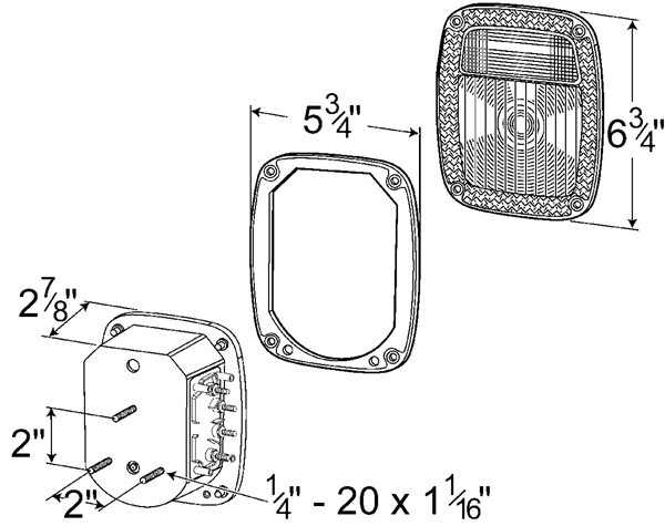 drawing of rectangular stop tail turn light with license window