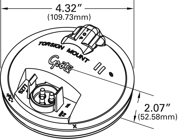 drawing of grote torsion mount 4" stop tail turn male pin