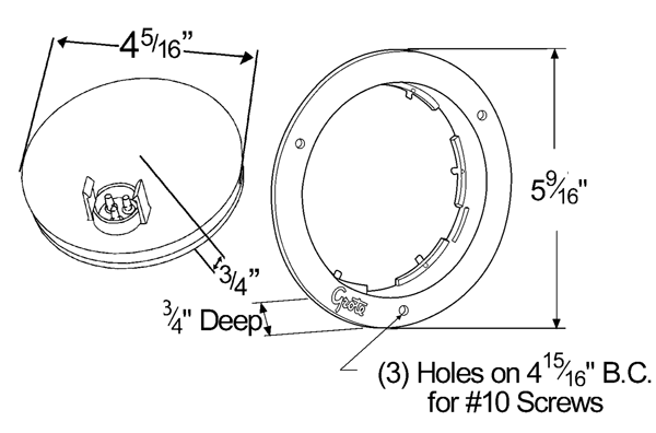 Grote product drawing - 4" 10-Diode Pattern LED Stop/Tail/Turn Light with Theft-Resistant Flange