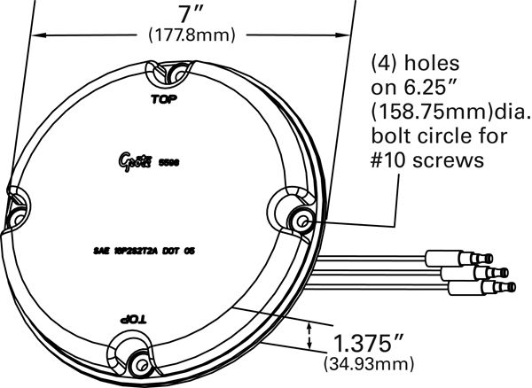 Grote product drawing - 7" LED Stop Tail Turn Light with Reflex