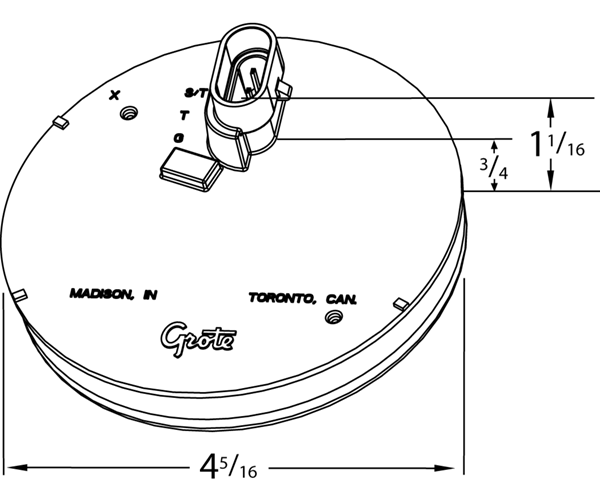 Grote product drawing - SuperNova® 4" 10-Diode Pattern LED Stop tail Turn Light with Grommet Mount