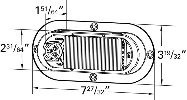 Grote product drawing - SuperNova® Oval LED Stop Tail Turn Light with Black Theft-Resistant Flange