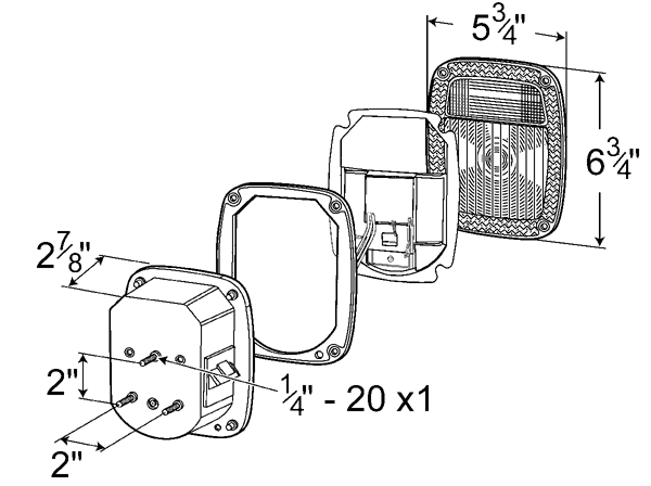 Grote product drawing - supernova three stud metri pack led stop tail turn light