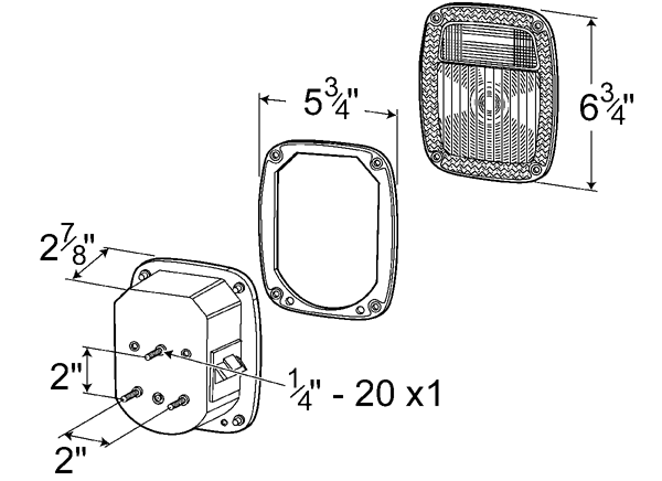 Grote product drawing - three stud metri pack stop tail turn light rh license window