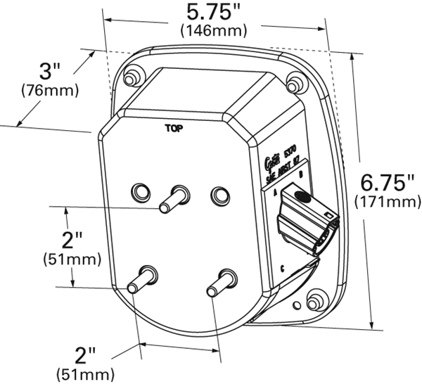 Grote product drawing - ford stop tail turn box light rh license window