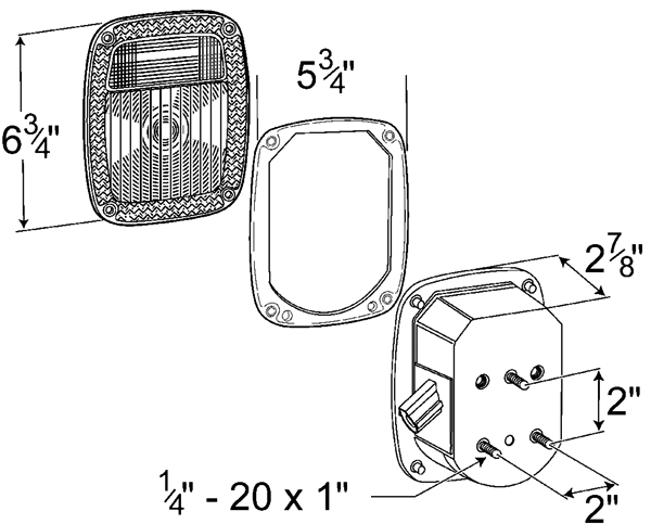 Grote product drawing - ford stop tail turn box light with license window