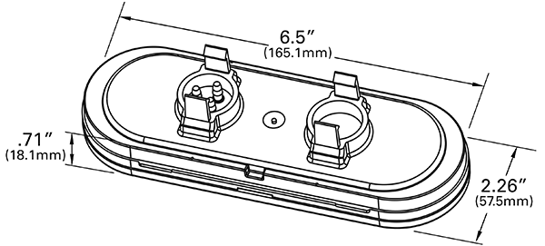 Grote product drawing - Red 6" Oval LED Stop Tail Turn Light With Male Pin Termination