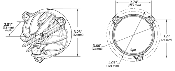 Grote product drawing - Flush Mount T26 LED Work Light