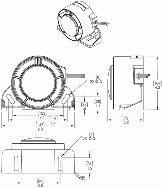 Grote product drawing - Multi-Frequency Backup Alarm