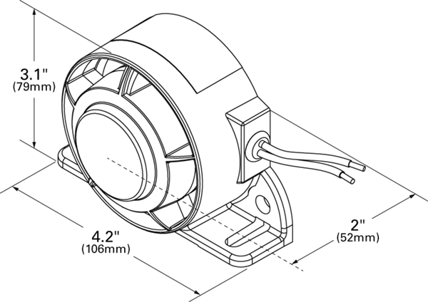 Reverse Mounted Speaker, Self Adjusting, 87dB to 107dB, 12V/24V Line Drawing