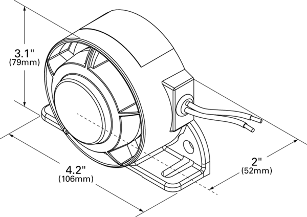 Umgekehrt montierte Lautsprecher, Selbstanpassend, 87 dB bis 107 dB, 12V/24V Line Drawing