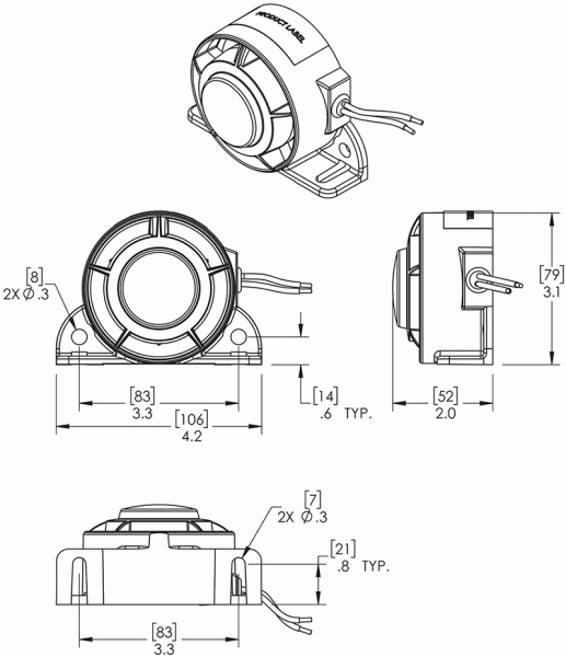 Grote product drawing - Multi-Frequency Back-Up Alarm, 97 dB