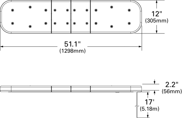 51" Amber Towbar with STT and Worklights Line Drawing