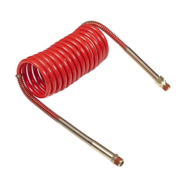 Red Coiled Air Hose with Brass Handle