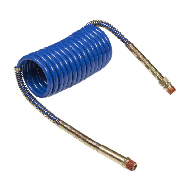 Blue Coiled Air Hose with Brass Handle