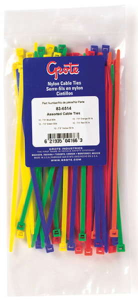 CABLE TIE ASSORTMENT 100 4" Red; 100-6" Yellow; 50-8" White 250 pcs. 
