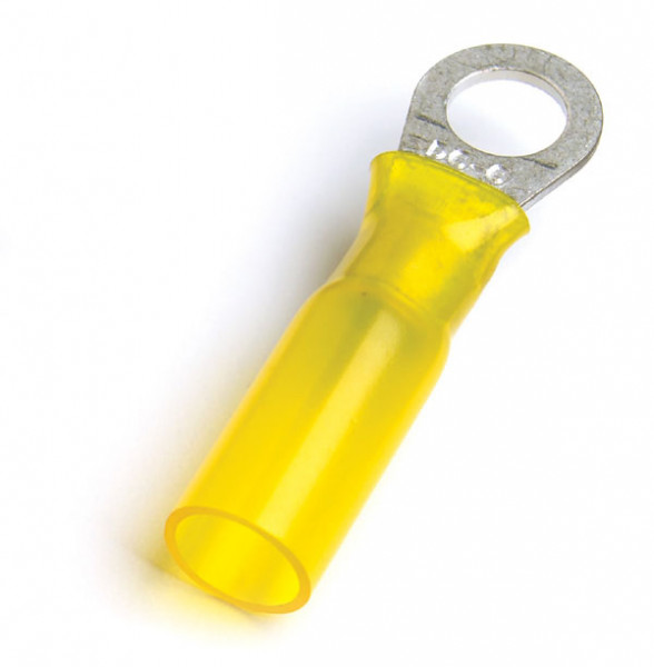 50 Pack Yellow Heat Shrink Ring Terminals – 12-10 Gauge Wire, 1/2 Inch Stud Eye