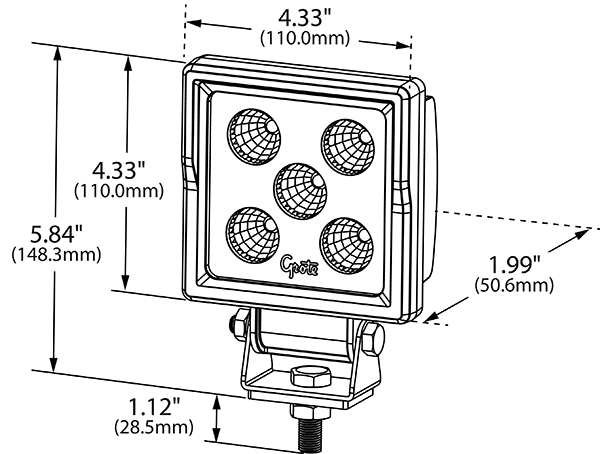 BriteZone™ LED Work Light, 1100 Lumens, Flood - Drawing