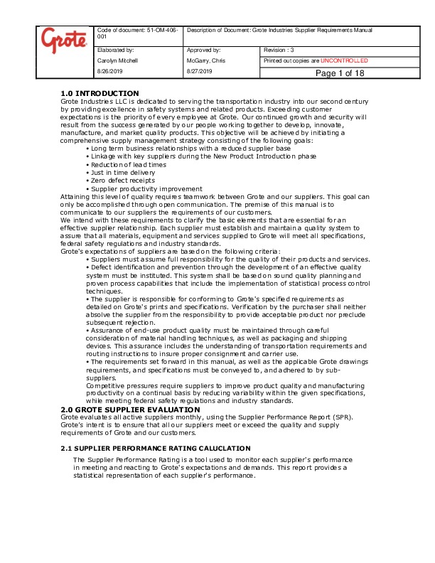 Supplier Manual Grote Industries