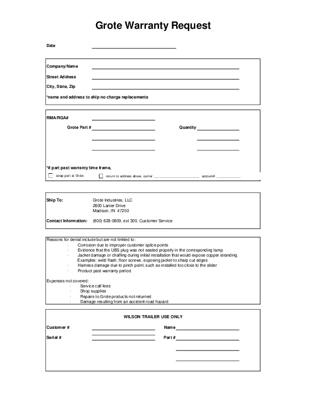 Wilson Warranty Form Suggestion