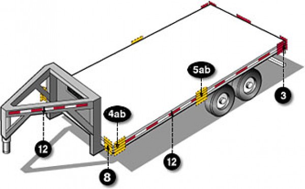 FMVSS lighting locations highlighted on flatbed trailer