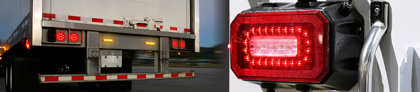 Pictures showing the back of a heavy duty trailer and various lighting applications