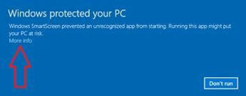 Windows SmartScreen warning showing the More info option