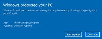 Windows SmartScreen warning showing the Run anyway option