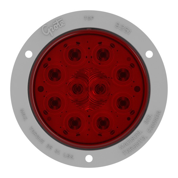 4" 10-Diode Pattern LED Stop/Tail/Turn Light, Anneau de support antivol gris, Rouge  - 360