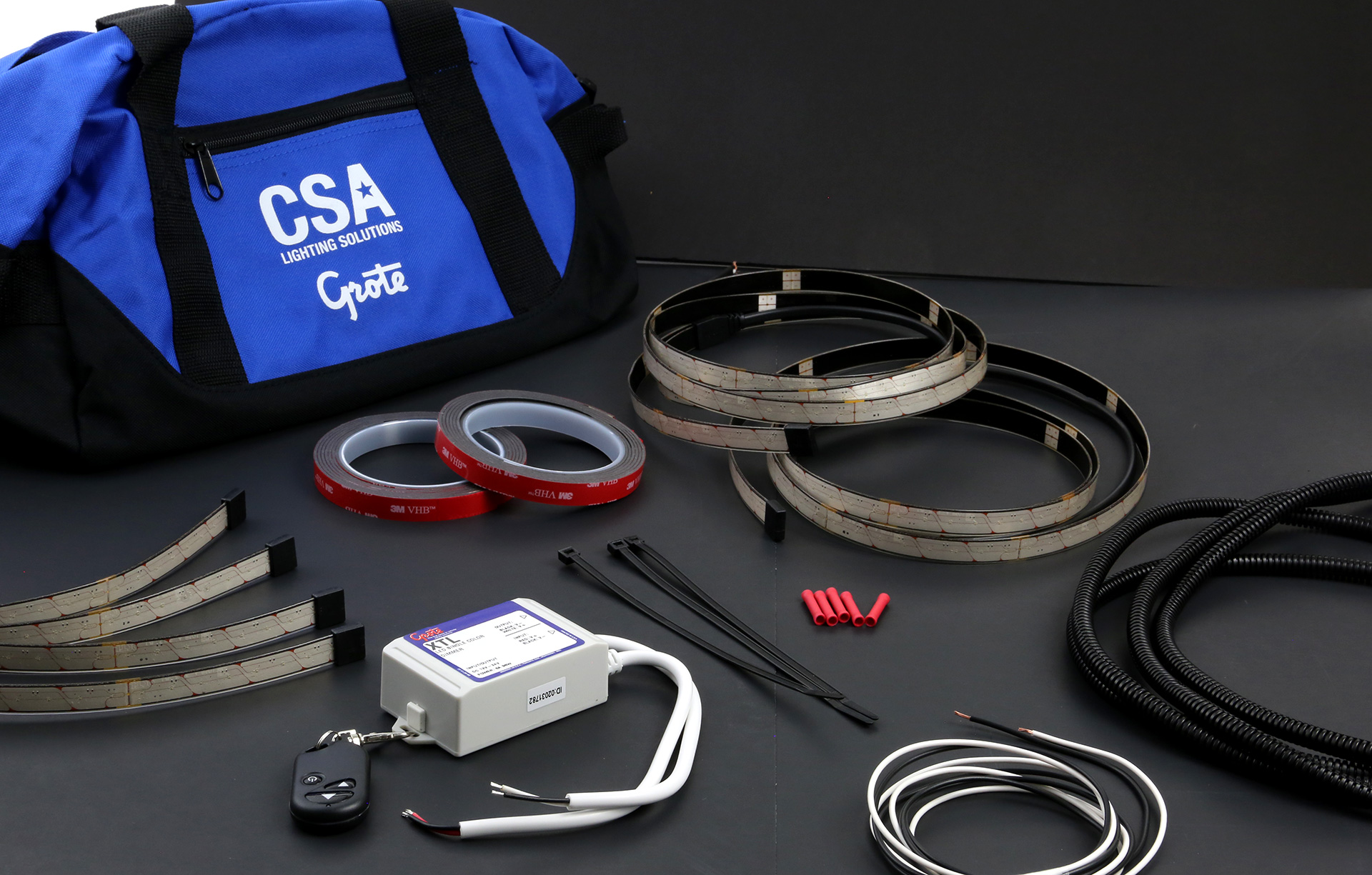 Components included in LED light strip kit