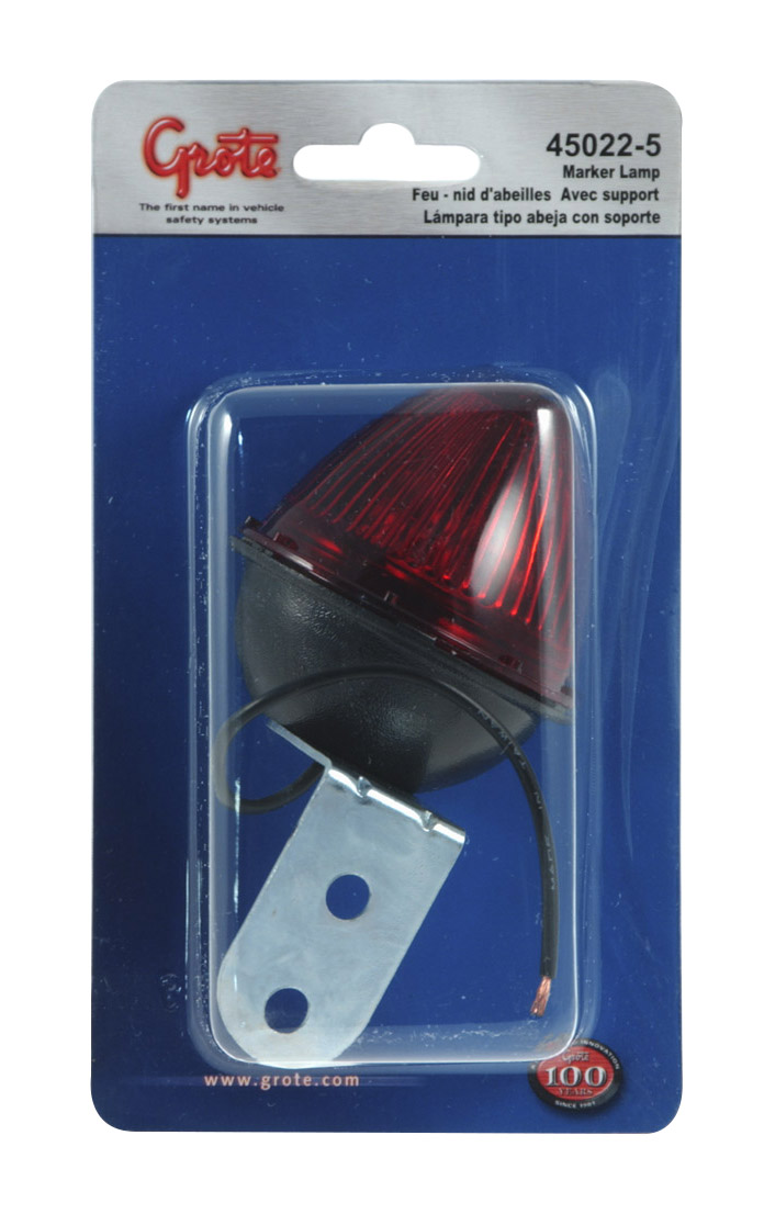 Grote Industries - 45022-5 – Beehive Clearance Marker Light with Fixed-Angle Mounting Bracket, Red, Retail Pack