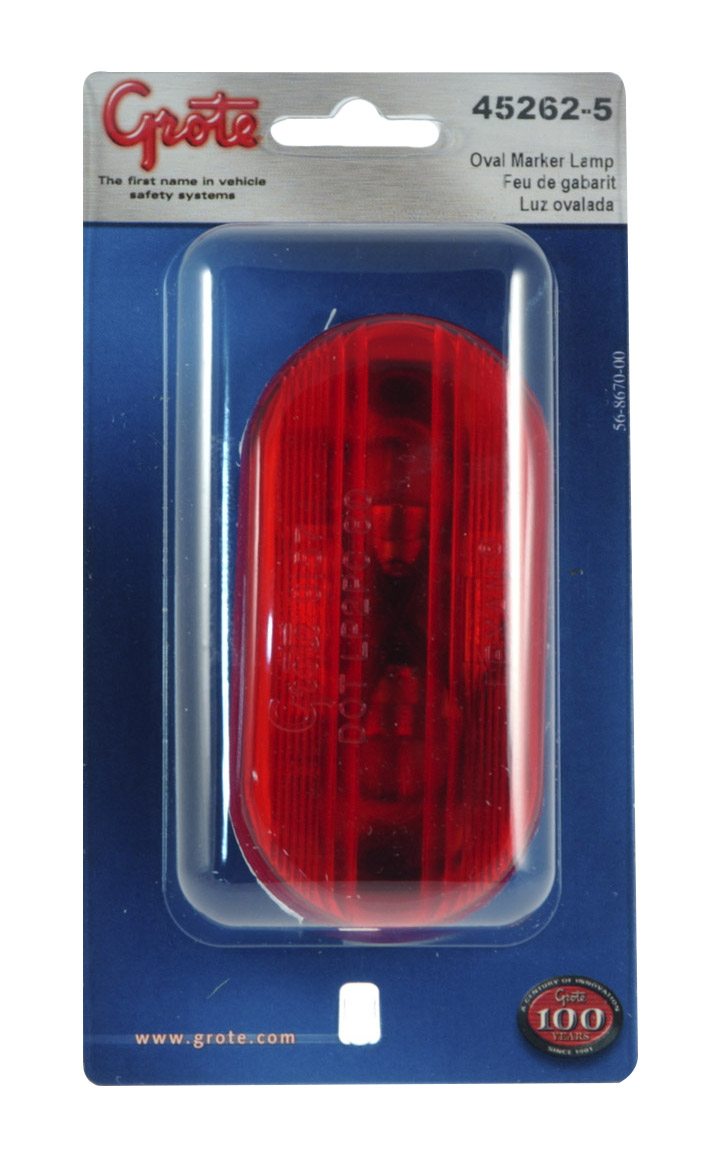 Grote Industries - 45262-5 – Two-Bulb Oval Pigtail-Type Clearance Marker Light, Optic Lens, Red, Retail Pack