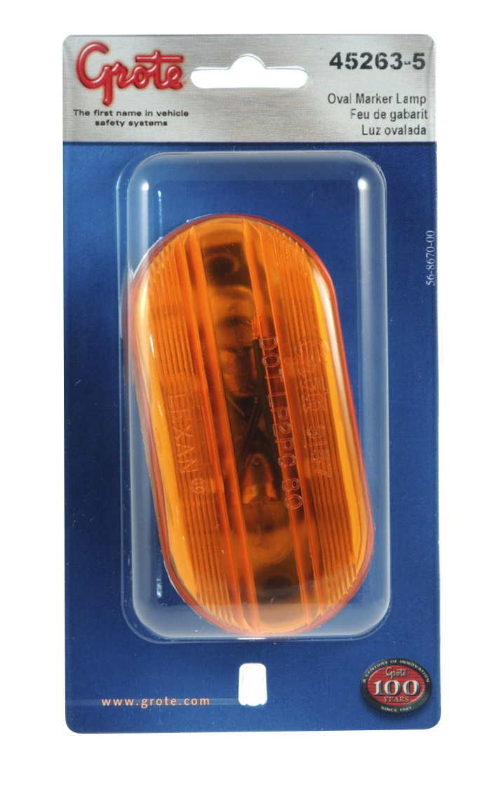 Grote Industries - 45263-5 – Two-Bulb Oval Pigtail-Type Clearance Marker Light, Optic Lens, Yellow, Retail Pack