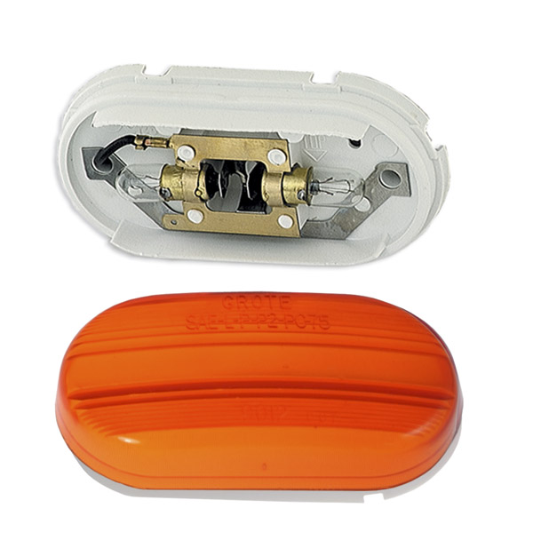 Grote Industries - 45263 – Two-Bulb Oval Pigtail-Type Clearance Marker Light, Optic Lens, Yellow