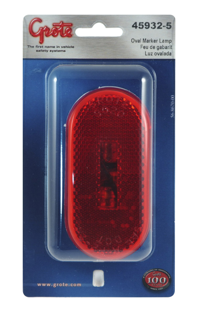 Grote Industries - 45932-5 – Two-Bulb Oval Pigtail-Type Clearance Marker Light, Built-in Reflector, Red, Retail Pack