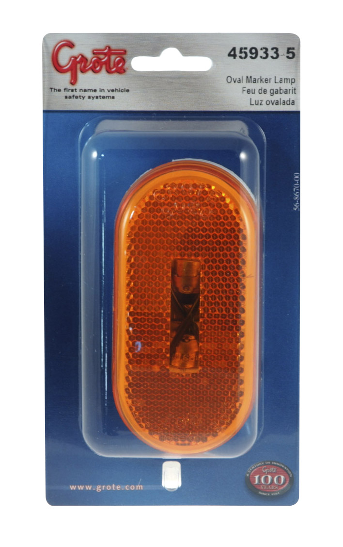Grote Industries - 45933-5 – Two-Bulb Oval Pigtail-Type Clearance Marker Light, Built-in Reflector, Yellow, Retail Pack