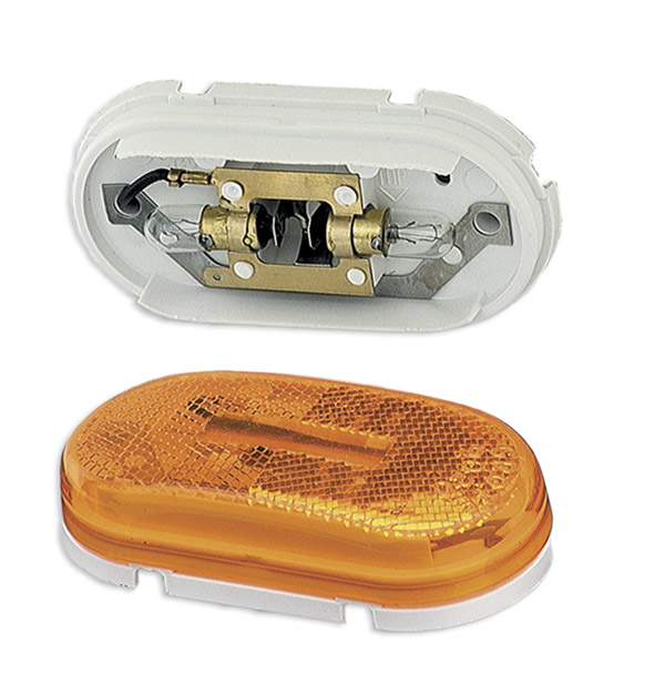 Grote Industries - 45933 – Two-Bulb Oval Pigtail-Type Clearance Marker Light, Built-in Reflector, Yellow